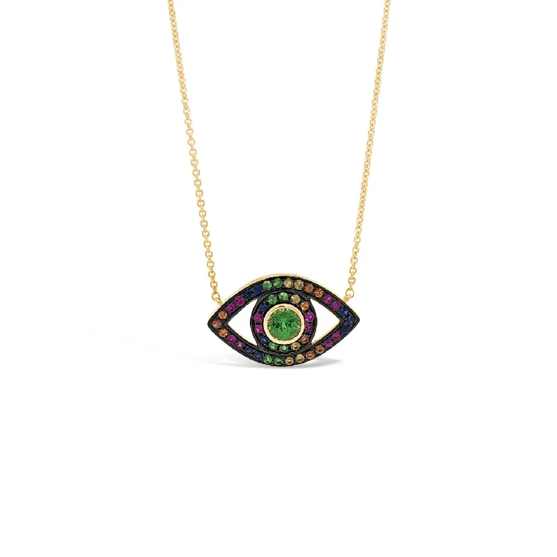 Women’s two-tone necklaces-Multicolor Gemstone Evil Eye Necklace