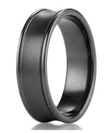 Women’s halo engagement rings-7.5mm Men's Benchmark Black Titanium Wedding Ring With Concave Design