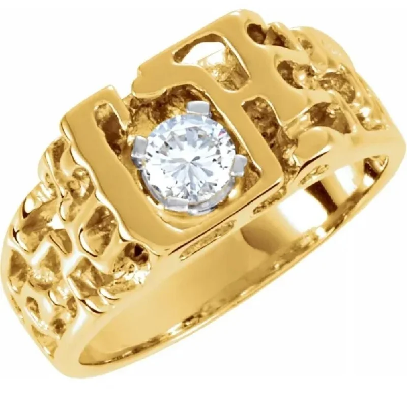 Women’s solitaire diamond rings-Men's 5/8CT Diamond Solitaire Nugget Ring 10k Yellow Gold