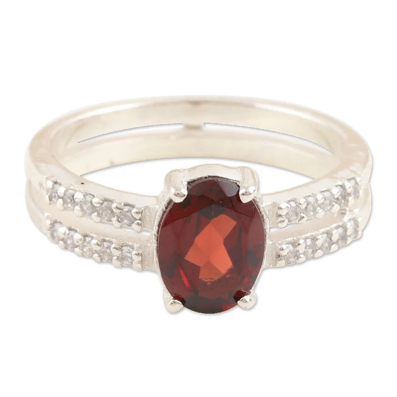 Women’s marquise rings-Novica Handmade Passion Catwalk Cubic Zirconia And Garnet Solitaire Ring