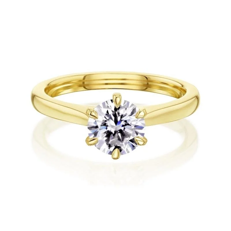 Women’s rose gold rings-Annello by Kobelli 14k Gold Round Moissanite 6-Prong Ring (HI/VS)