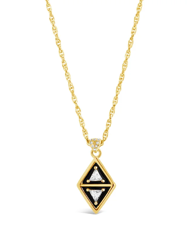 Women’s dainty gold necklaces-Nerezza CZ & Enamel Pendant Necklace