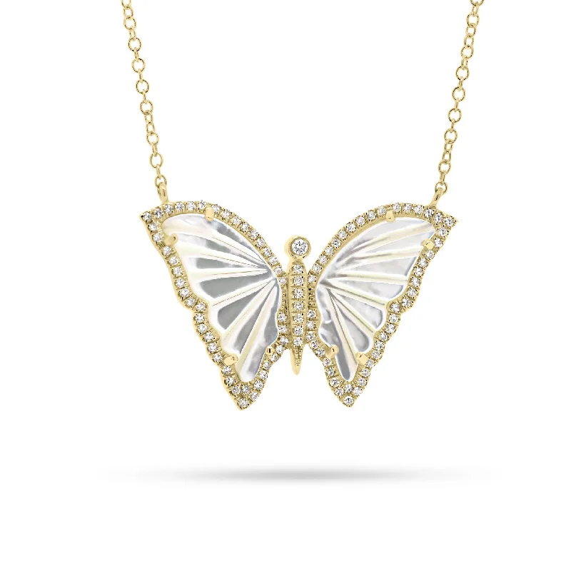 Women’s pearl and gold necklaces-Mother of Pearl & Diamond Butterfly Pendant