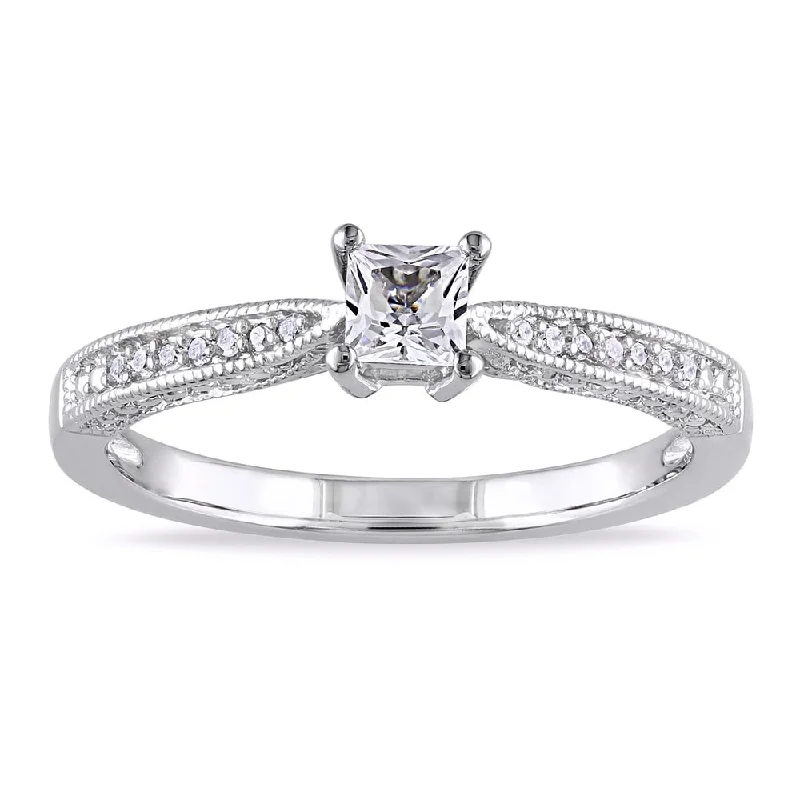 Women’s bridal rings-Miadora Sterling Silver Created White Sapphire and Diamond Accent Promise Ring