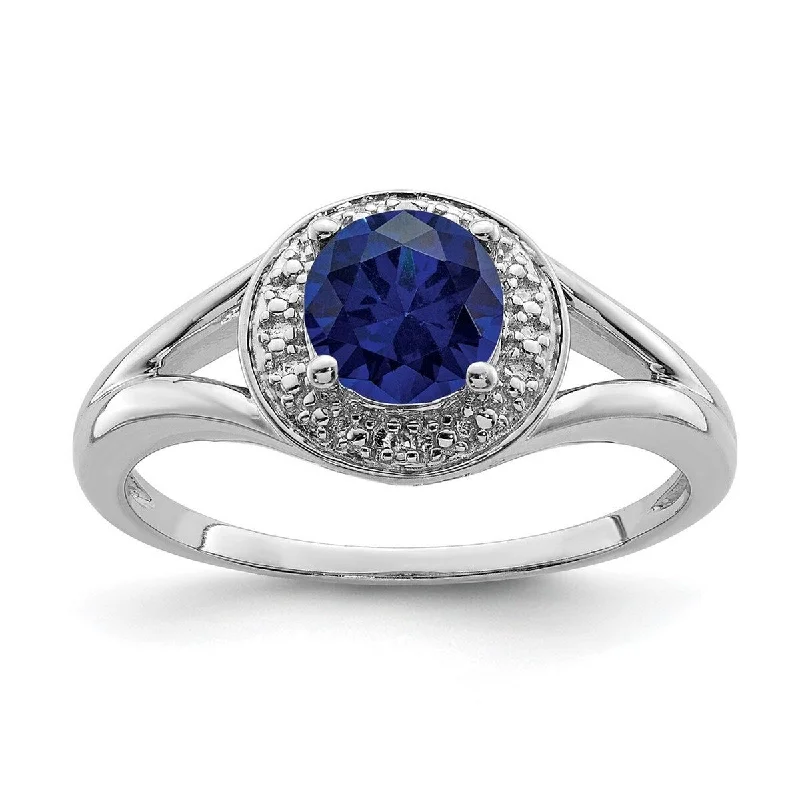 Curata 925 Sterling Silver Polished Diamond and Created Sapphire Ring