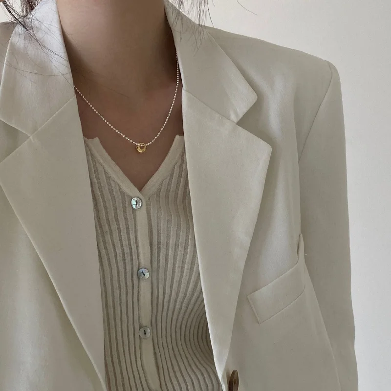 Women’s layered gold necklaces-Simple Geometric Beaded Chain Hollow Moon Pendant Necklace