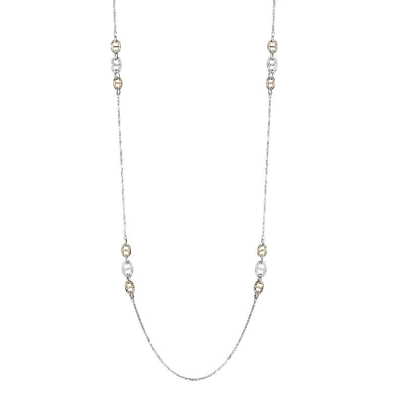 Women’s anniversary diamond necklaces-2-Tone Gold & Crystal Link Station Necklace