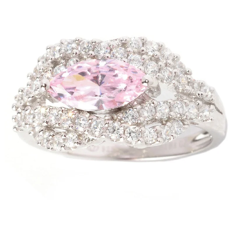 Women’s sterling silver wedding rings-Sterling Silver 2 1/5ct Pink and White Cubic Zirconia Cluster Ring