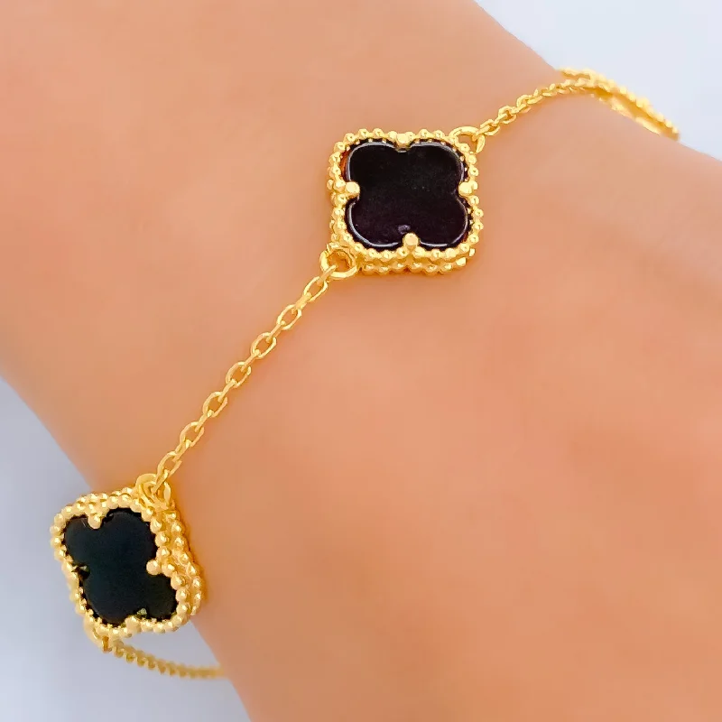 Women’s unique bangles-Lavish Trio Onyx 22k Gold Clover Bracelet