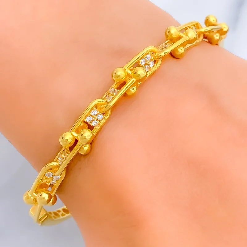 Women’s elegant bangles-Timeless Ornate 22k Gold CZ Bangle Bracelet