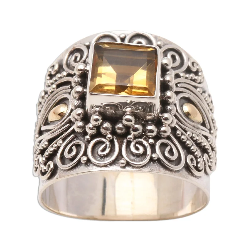 Women’s emerald cut rings-Novica Handmade Sunny Window Gold Accent Citrine Cocktail Ring