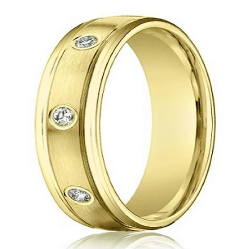 Women’s engagement rings with birthstones-Mens 4mm 14k Yellow Gold Wedding Ring with 8 Round Diamonds