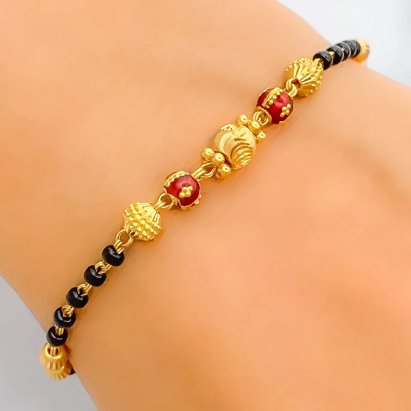 Women’s minimalist bracelets-Traditional Meena 22k Gold Black Bead Bracelet