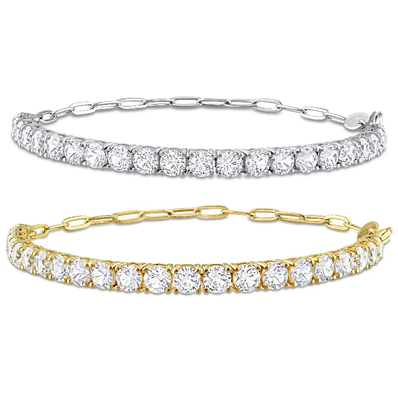 Women’s small bangles-Miadora 12ct TGW Created White Sapphire Tennis Bracelet Set White and Yellow Plated Sterling Silver