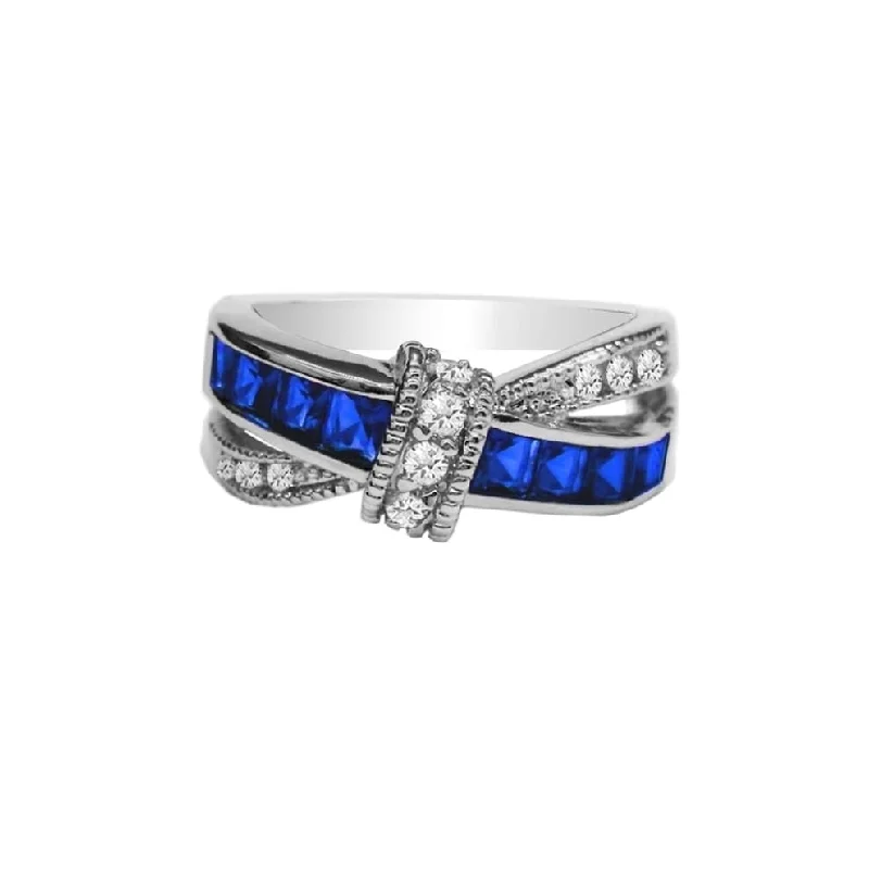 Women’s band rings-Sapphire Princess Cut Crossover Love Knot Ring