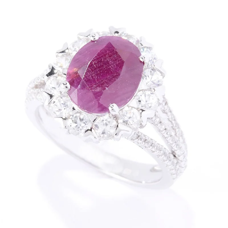 Women’s personalized rings-Sterling Silver Oval Indian Ruby White Zircon Ring