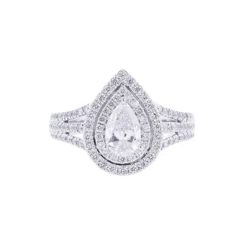 Women’s round engagement rings-Millie Pear Double Halo Ready for Love Diamond Engagement Ring