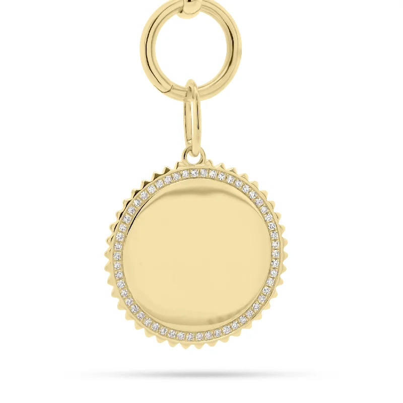 Women’s pearl and diamond necklaces-Diamond & Gold Disc Pendant with Grooved Frame