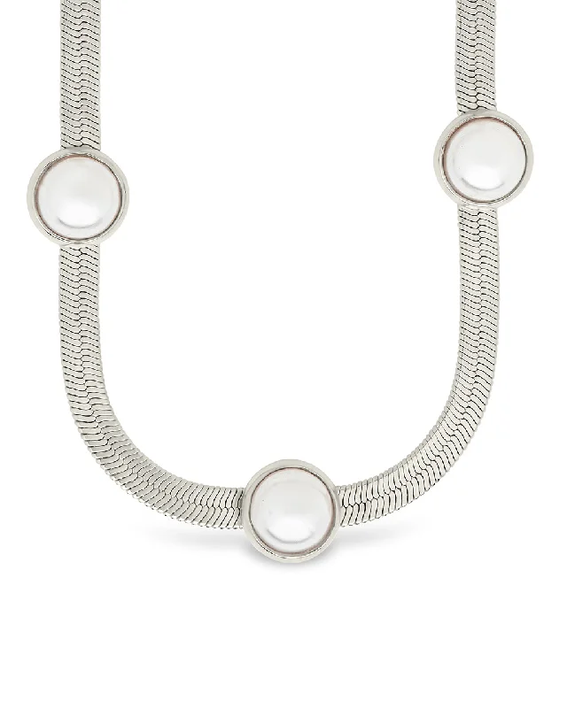 Women’s symbolic necklaces-Pamela Stationed Pearl Herringbone Necklace