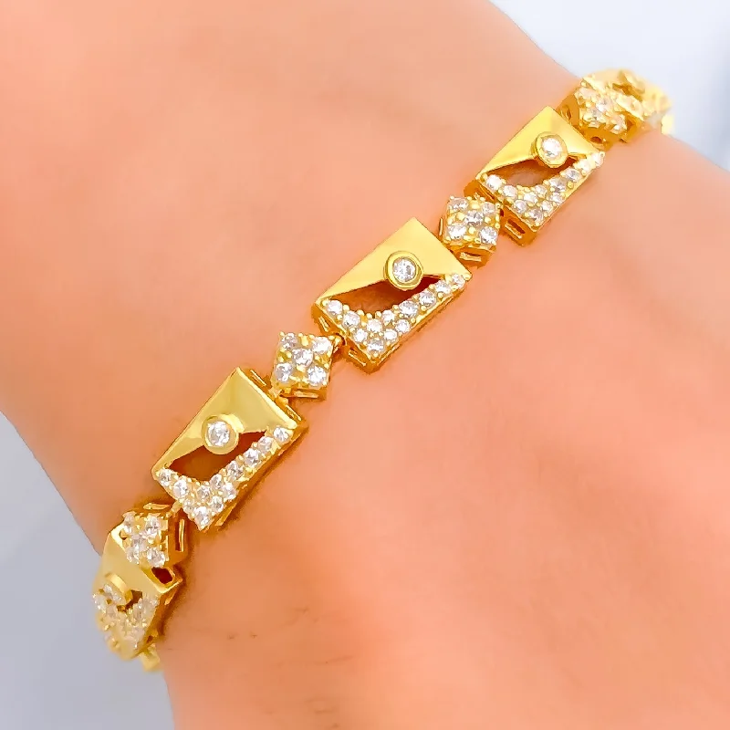 Women’s engraved bracelets-Trendy Rectangular 22k Gold CZ Bracelet