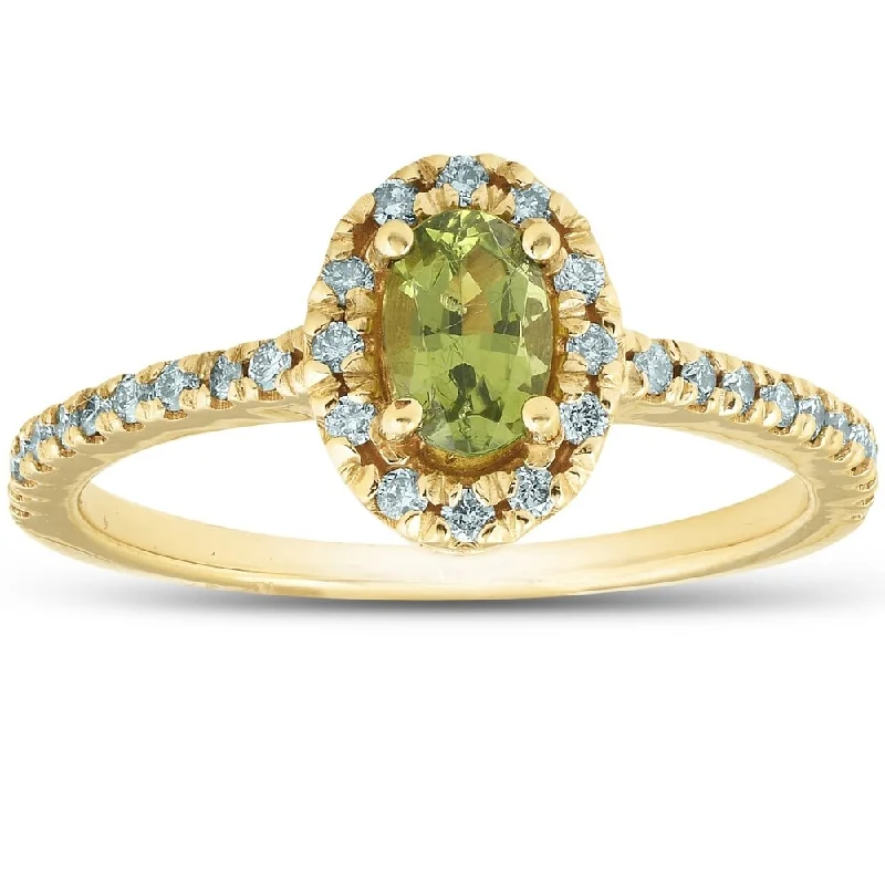 Pompeii3 14k Yellow Gold 1/2 Ct TW Oval Peridot & Diamond Halo Ring