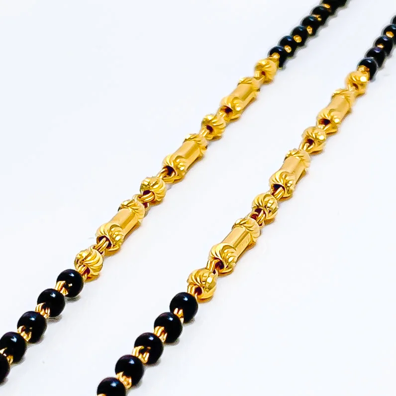 Women’s stackable bracelets-Slender Chic 22k Gold Black Bead Baby Bracelet Pair