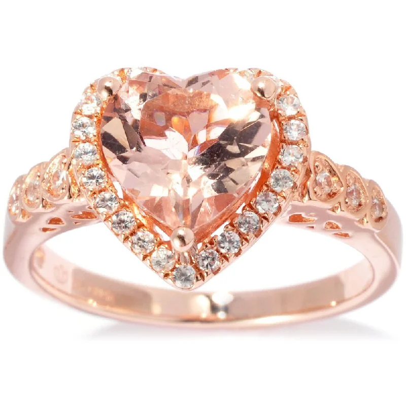 Women’s classic wedding rings-18k Rose Goldplated Sterling Silver 1.9ct TCW Morganite and White Zircon Heart Ring