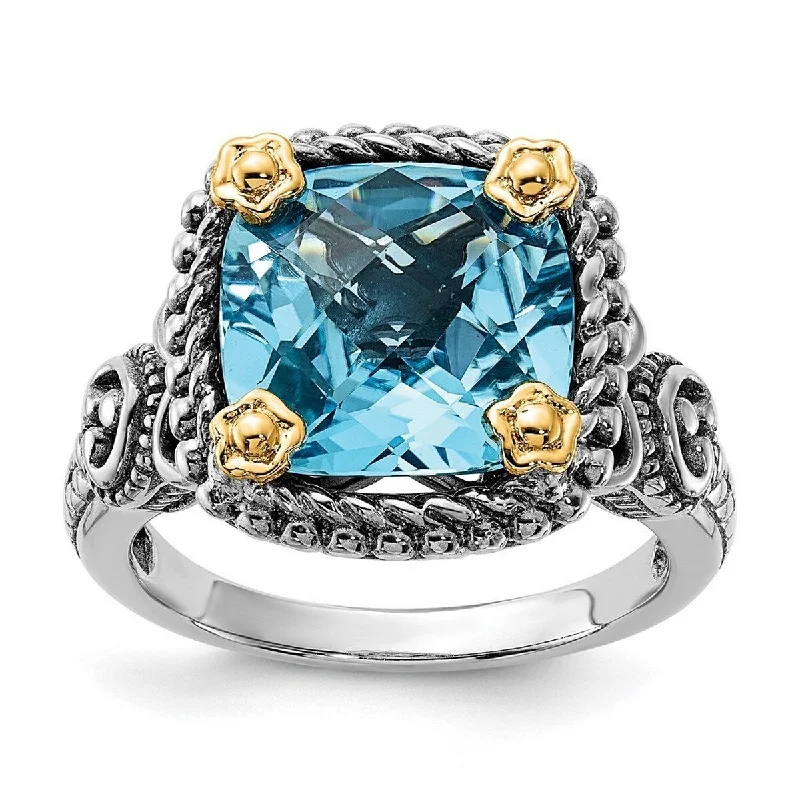 Curata 925 Sterling Silver Polished Prong set With 14k 4.50Swiss Blue Topaz Ring