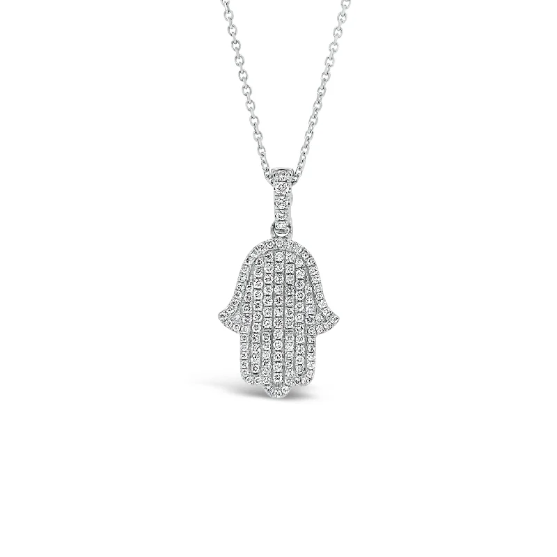 Women’s anniversary necklaces-Pave Diamond Hamsa Pendant