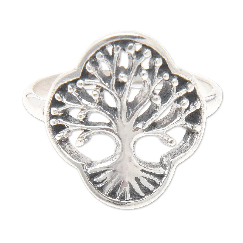 Women’s emerald diamond rings-Novica Handmade Revered Tree Sterling Silver Cocktail Ring