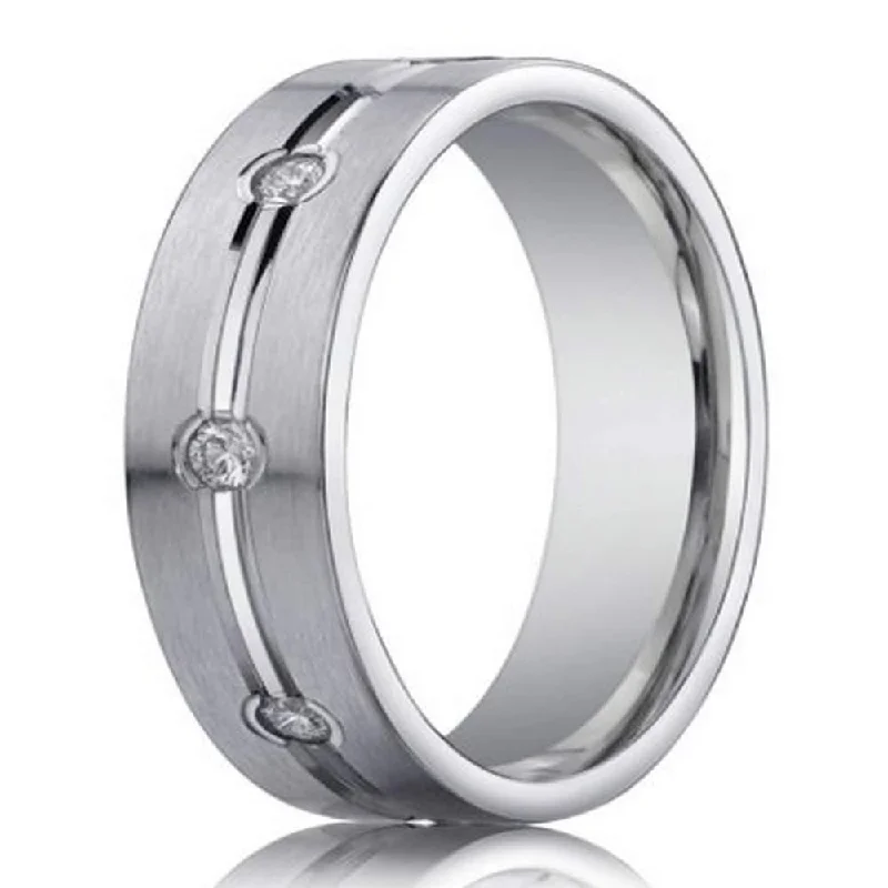 Women’s elegant engagement rings-Men's White Gold Wedding Ring with 8 Diamonds | 6mm