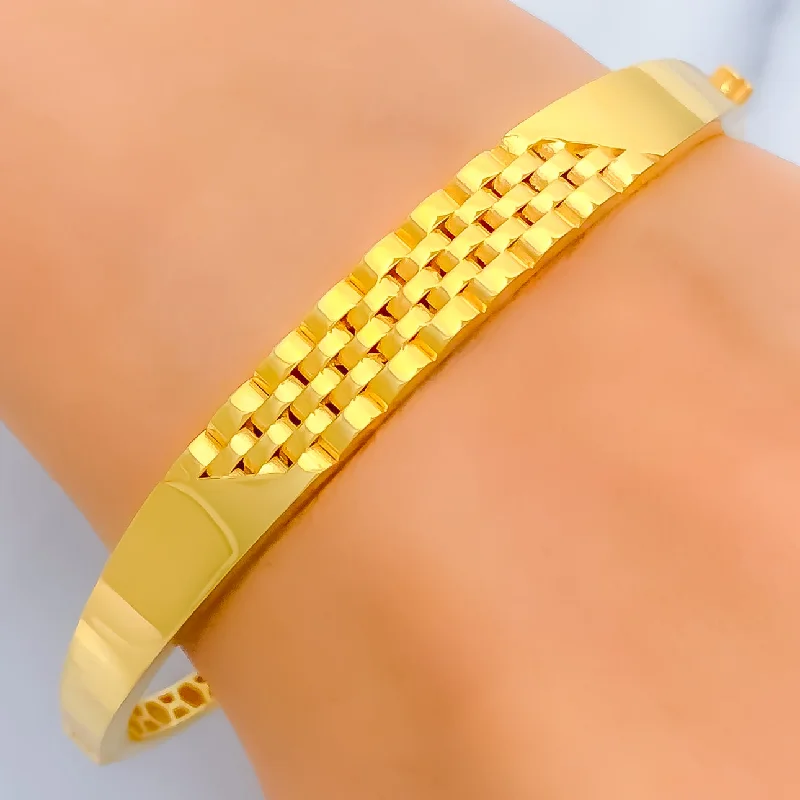 Women’s fashion bangles-Distinct Checkered Style 22k Gold Bangle Bracelet