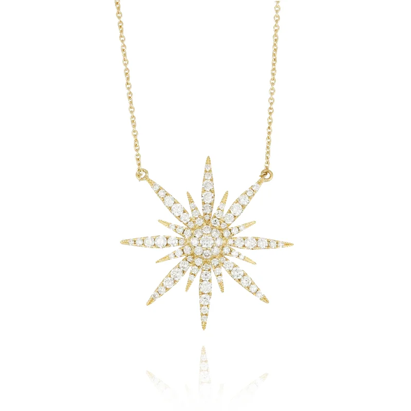 Women’s diamond and gold necklaces-Doves - 18K YG Diamond Starburst Necklace