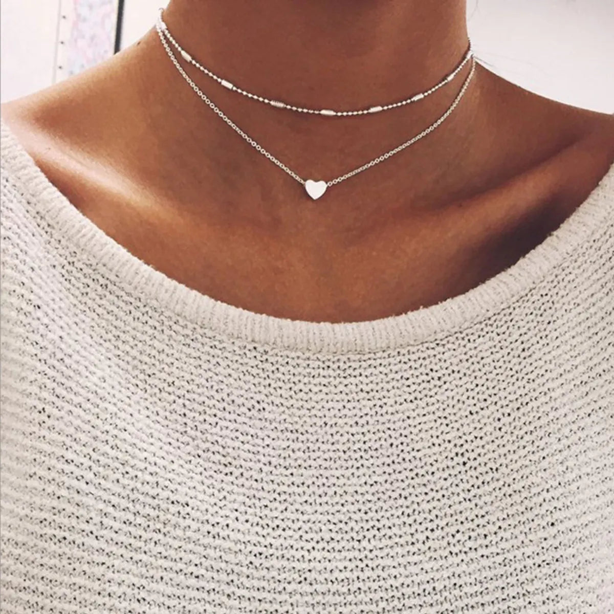 Women’s modern necklaces-Fashion Heart Shape Alloy Plating Layered Necklaces