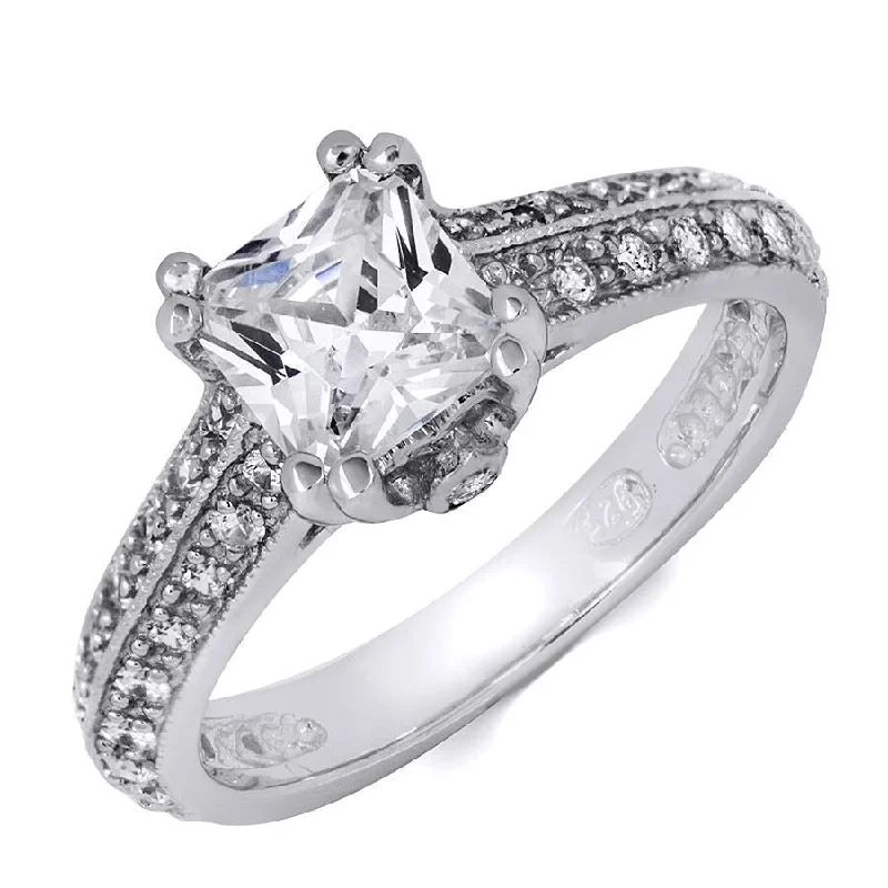 Women’s trendy rings-Sterling Silver Princess Cut 1.5 CT White Cubic Zirconia Bridal Ring