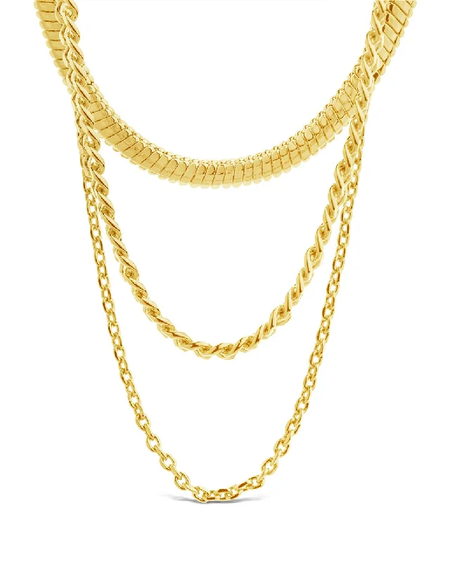 Women’s anniversary diamond necklaces-Brenna Triple Layered Chain Necklace