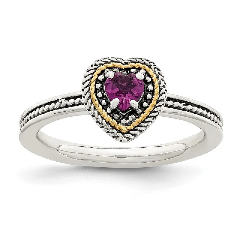 Curata 925 Sterling Silver With 14k Accent Rhodolite Garnet Love Heart Ring