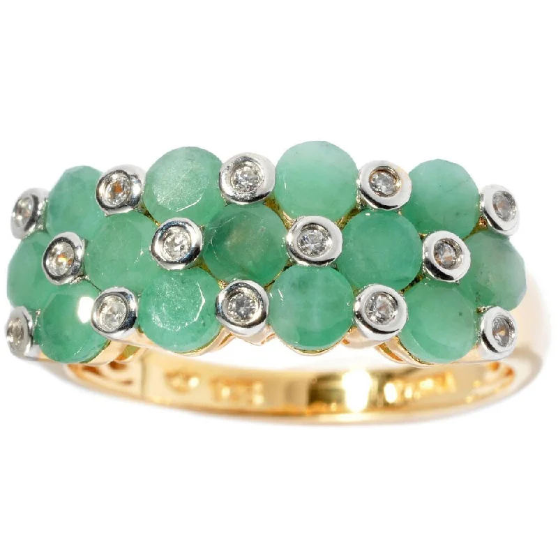 Women’s fashion rings-18k Yellow Goldplated 1.58ct TW Emerald and Natural White Zircon Band Ring