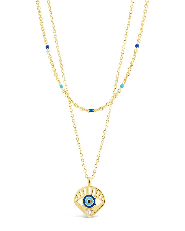 Women’s gemstone necklaces-Alessandra CZ & Enamel Evil Eye Layered Necklace