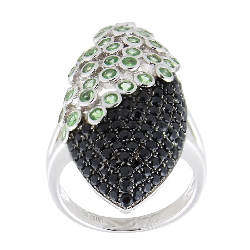 Women’s stacking rings-Sterling Silver Tsavorite and Black Spinel Elongated Ring