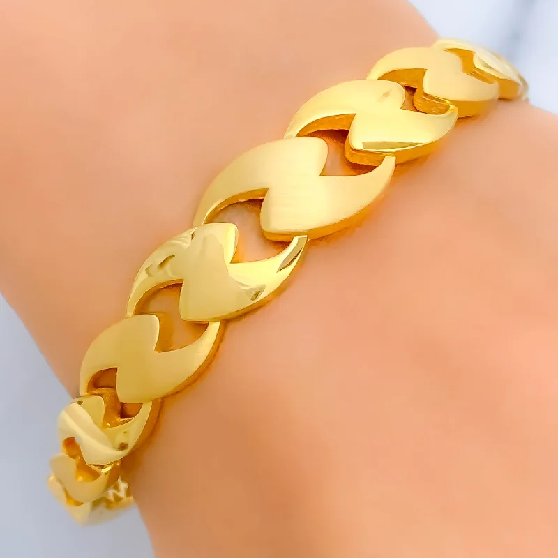 Women’s personalized bracelets-Luscious Dual Finish 22k Gold Bangle Bracelet