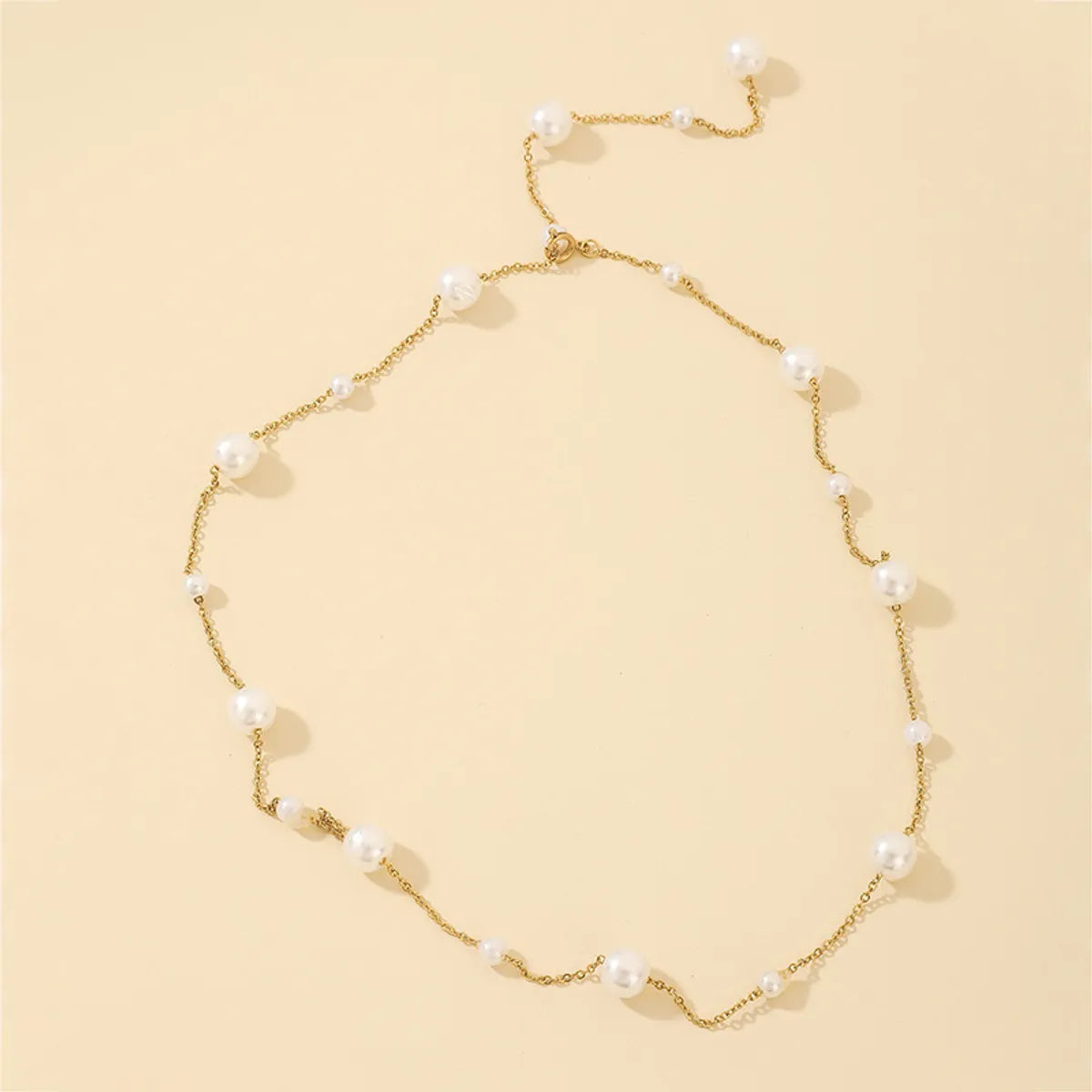 Women’s simple necklaces-Simple Pearl Beaded Chain Fashion Necklace