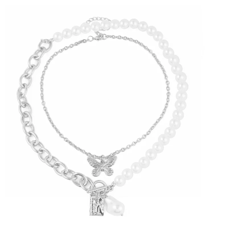 N2104-9 Silver Butterfly Pearl Chain