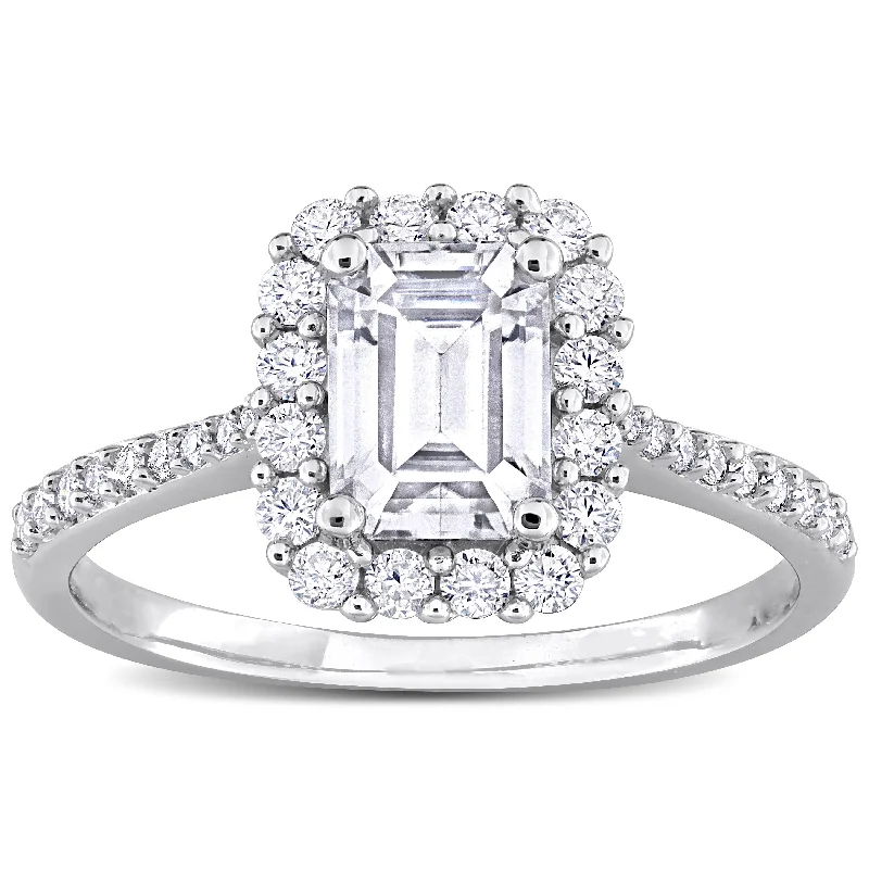 Women’s engagement ring sets-Miadora 1 3/8ct DEW Octagon-cut Created Moissanite Halo Ring in Sterling Silver