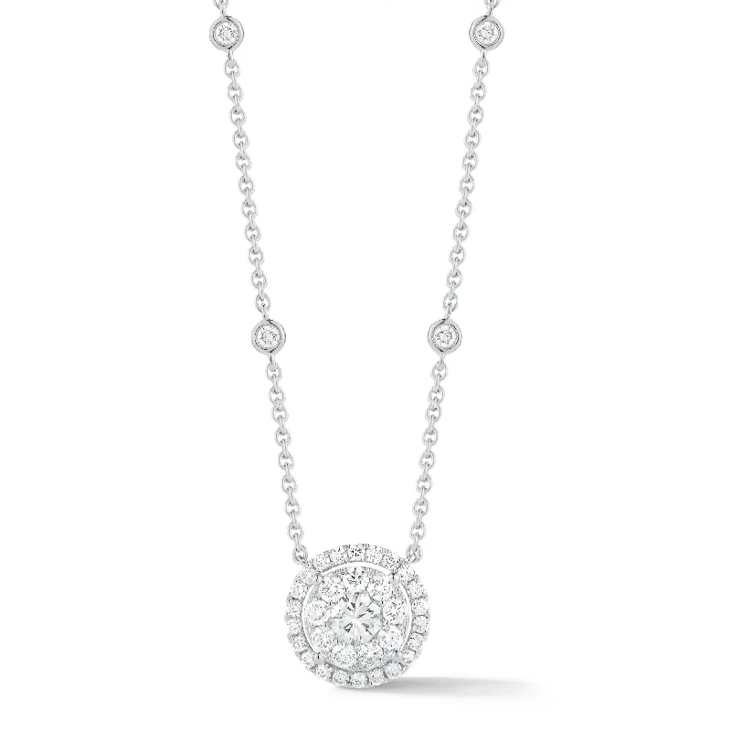 Women’s silver necklaces-Diamond Halo Station Necklace