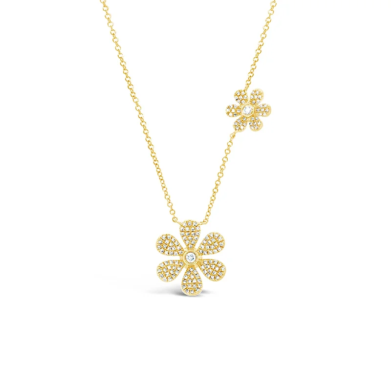 Women’s charm necklaces-Pave Diamond Double Daisy Necklace