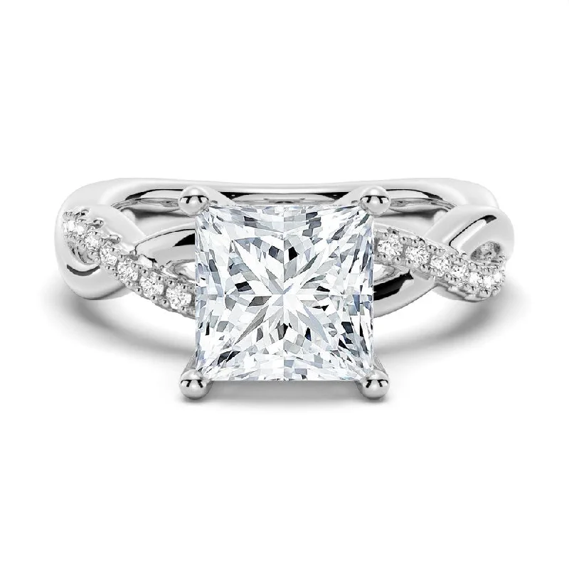 Women’s emerald cut engagement rings-Twist Vine Princess Cut Moissanite Engagement Ring