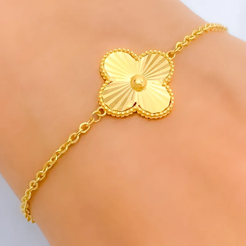 Women’s cuff bangles-Petite Blooming Flower 21k Gold Bracelet