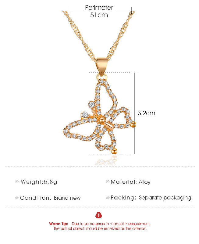 Women’s tennis necklaces-New Necklace Retro Micro-set Zircon Butterfly Clavicle Chain Hollow Full Diamond Butterfly Pendant Necklace Wholesale Gooddiy