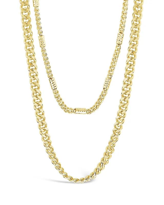 Women’s two-tone chain necklaces-Curb & Station Layered Chain Necklace